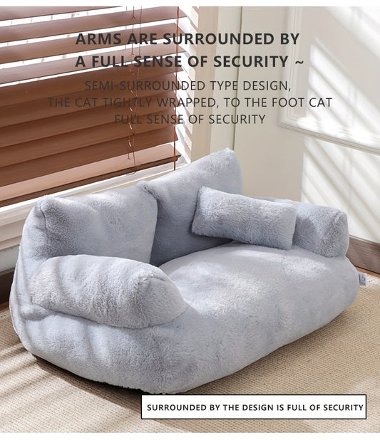 Grey Washable Non-Slip Cozy Winter Pet Bed for Cats & Dogs - Soft Fiber Fill Polyester Sofa