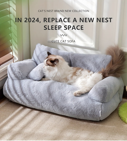 Grey Washable Non-Slip Cozy Winter Pet Bed for Cats & Dogs - Soft Fiber Fill Polyester Sofa