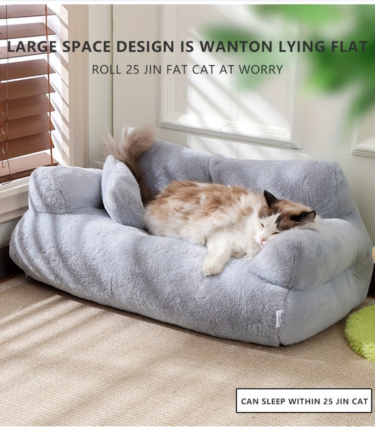 Grey Washable Non-Slip Cozy Winter Pet Bed for Cats & Dogs - Soft Fiber Fill Polyester Sofa