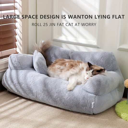 Grey Washable Non-Slip Cozy Winter Pet Bed for Cats & Dogs - Soft Fiber Fill Polyester Sofa