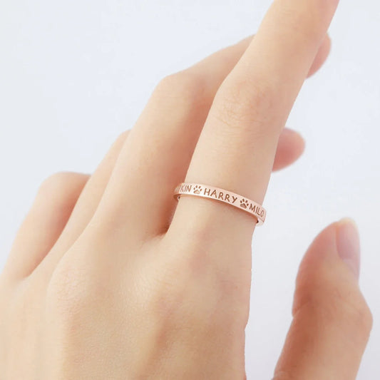 Personalized Pet Name Ring Custom Print  Name Jewelry Pet Lover Gift Memorial Pet Ring Dog Lover Gift