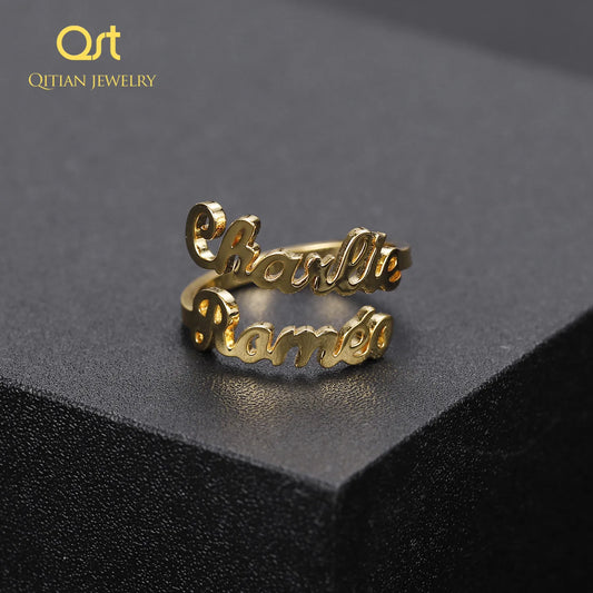 Personalized Double Names Ring/ Cutomized Unique Ring /For Girlfriend,Wife,Mom Gifts Statement Jewelry - Adjustable  collares