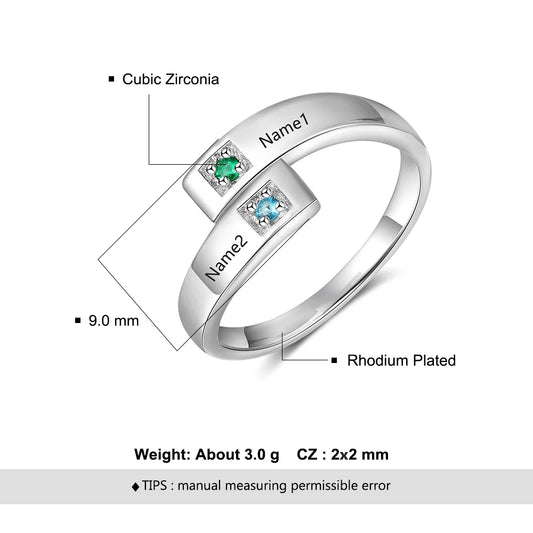 Personalized Women Rings with Birthstone Custom 2 Names Engraved Adjustable Promise Rings for Couples Jewelry(JewelOra RI103934)