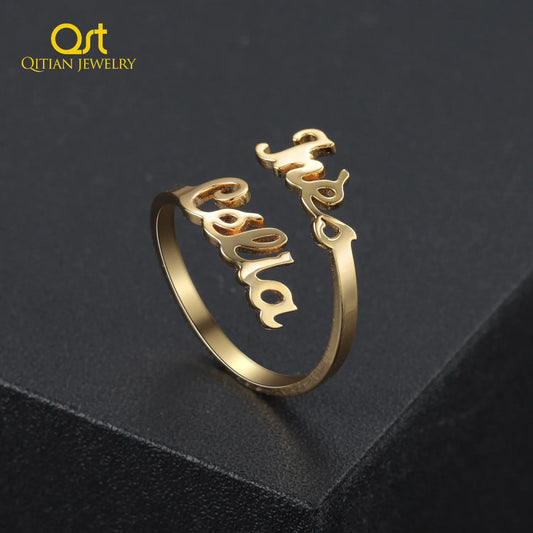 Personalized Double Names Ring/ Cutomized Unique Ring /For Girlfriend,Wife,Mom Gifts Statement Jewelry - Adjustable  collares
