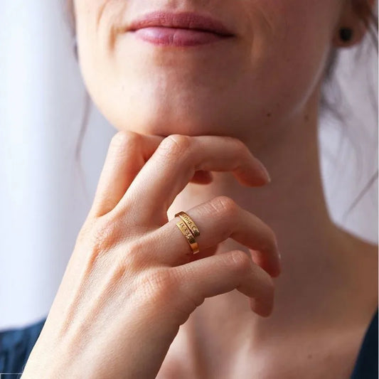Personalized Women's Dual Two Name Rings Gold Color Custom Double Layer Wrap Hug Best Friend Mom Adjustable Size