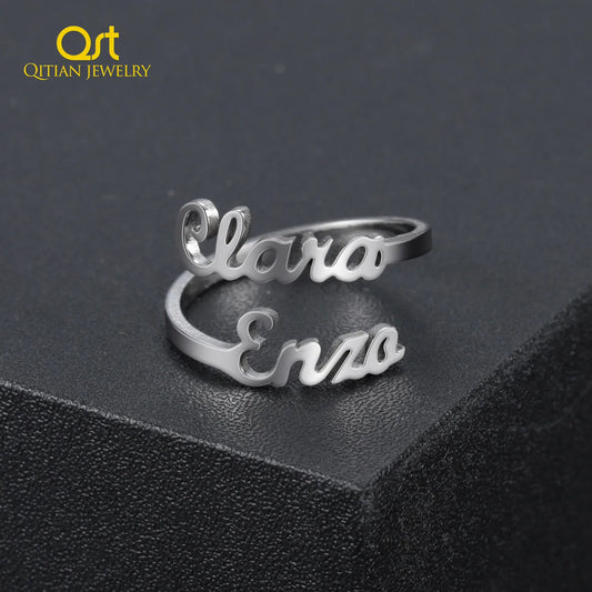 Personalized Double Names Ring/ Cutomized Unique Ring /For Girlfriend,Wife,Mom Gifts Statement Jewelry - Adjustable  collares