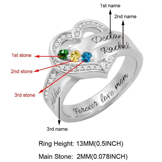 Personalized 1-8 Birthstone Rings for Women Customized Engraved Name Rings for Her Custom Cubic Zirconia Stones Heart Rings Gift