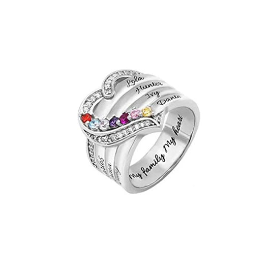 Personalized 1-8 Birthstone Rings for Women Customized Engraved Name Rings for Her Custom Cubic Zirconia Stones Heart Rings Gift