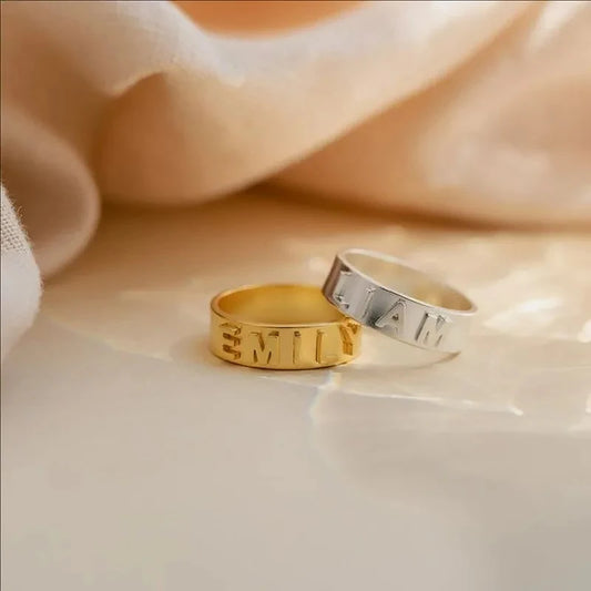 Personalized Name Ring for Men Women Initial Custom Couple Rings Premium Stainless Steel Jewelry Chunky Gold Wedding Ring Dating