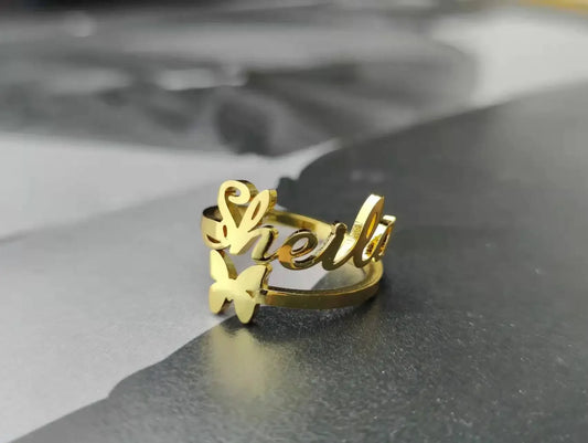 Personalized Ring Customized Name Ring Heart Shaped Stainless Steel Adjustable Ring Women's Jewelry Gifts