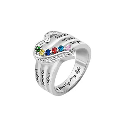 Personalized 1-8 Birthstone Rings for Women Customized Engraved Name Rings for Her Custom Cubic Zirconia Stones Heart Rings Gift