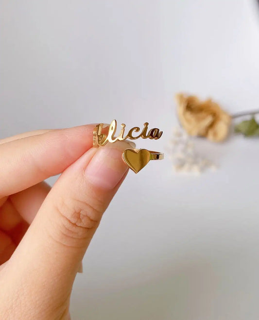 Personalized Ring Customized Name Ring Heart Shaped Stainless Steel Adjustable Ring Women's Jewelry Gifts