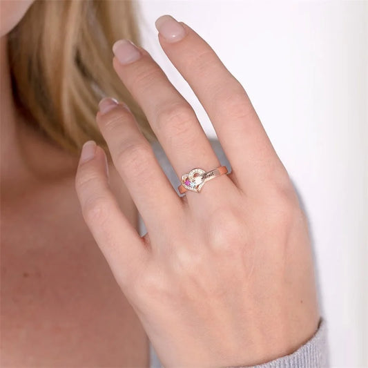 Personalized 1-8 Birthstone Rings for Women Customized Engraved Name Rings for Her Custom Cubic Zirconia Stones Heart Rings Gift