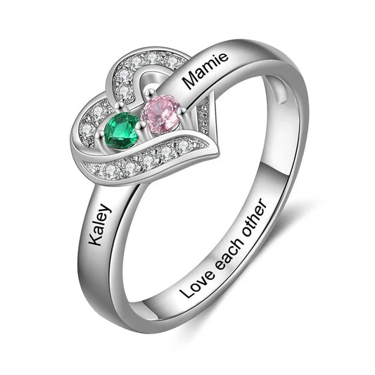 Personalized 1-8 Birthstone Rings for Women Customized Engraved Name Rings for Her Custom Cubic Zirconia Stones Heart Rings Gift