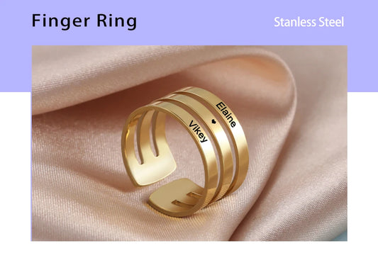 Personalized Finger Ring For Woman Men Family Engrave Name Date Custom Couple Lover Gift Stainless Steel Gold Color Jewelry