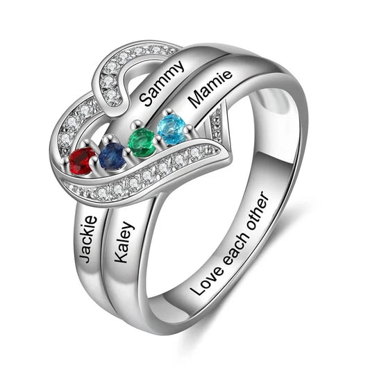 Personalized 1-8 Birthstone Rings for Women Customized Engraved Name Rings for Her Custom Cubic Zirconia Stones Heart Rings Gift