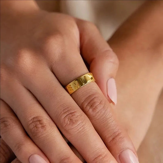 Personalized Name Ring for Men Women Initial Custom Couple Rings Premium Stainless Steel Jewelry Chunky Gold Wedding Ring Dating