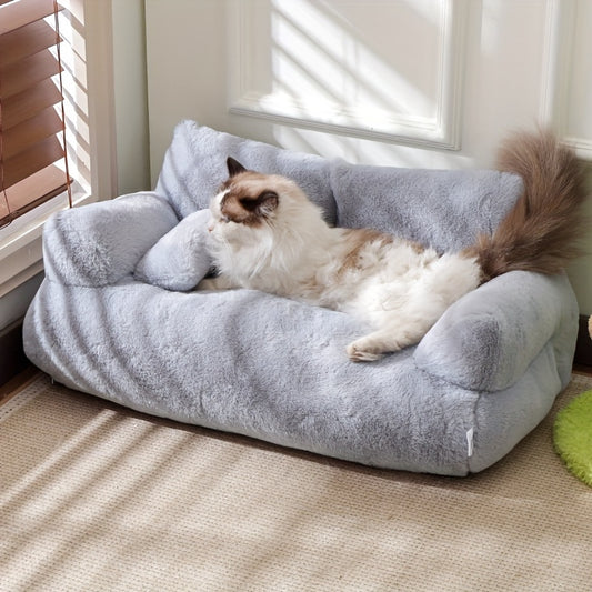 Grey Washable Non-Slip Cozy Winter Pet Bed for Cats & Dogs - Soft Fiber Fill Polyester Sofa