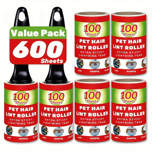 [100 Sheets Pet Hair Remover Rollers] Value Pack of 100/300/400/600 Sheets of Pet Hair Removal Rollers, Including Refillable Sticky Rollers, Designed for Removing Pet Fur. Portable Lint Removers Suitable for Furniture, Carpet