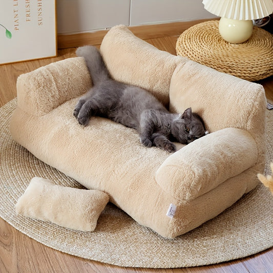 Grey Washable Non-Slip Cozy Winter Pet Bed for Cats & Dogs - Soft Fiber Fill Polyester Sofa