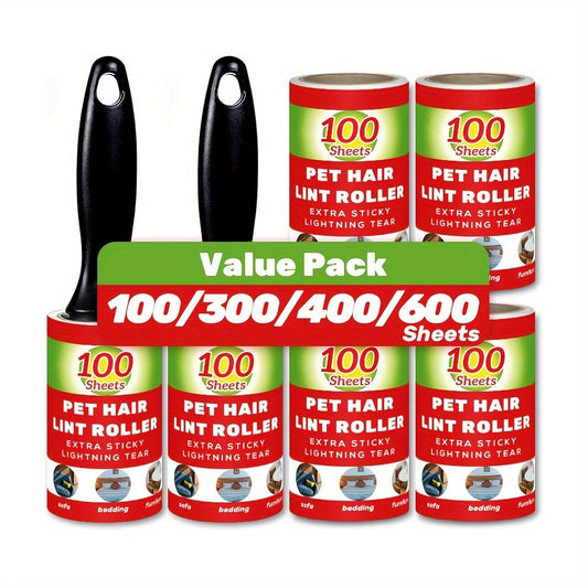 [100 Sheets Pet Hair Remover Rollers] Value Pack of 100/300/400/600 Sheets of Pet Hair Removal Rollers, Including Refillable Sticky Rollers, Designed for Removing Pet Fur. Portable Lint Removers Suitable for Furniture, Carpet