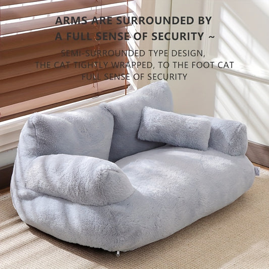 Grey Washable Non-Slip Cozy Winter Pet Bed for Cats & Dogs - Soft Fiber Fill Polyester Sofa