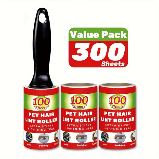 [100 Sheets Pet Hair Remover Rollers] Value Pack of 100/300/400/600 Sheets of Pet Hair Removal Rollers, Including Refillable Sticky Rollers, Designed for Removing Pet Fur. Portable Lint Removers Suitable for Furniture, Carpet
